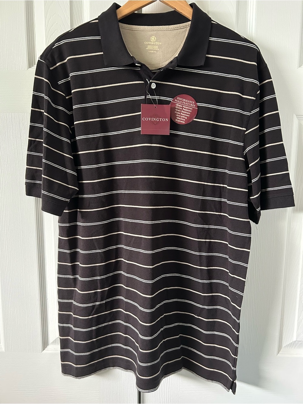 Covington Black Polo with White Horizontal Stripes
